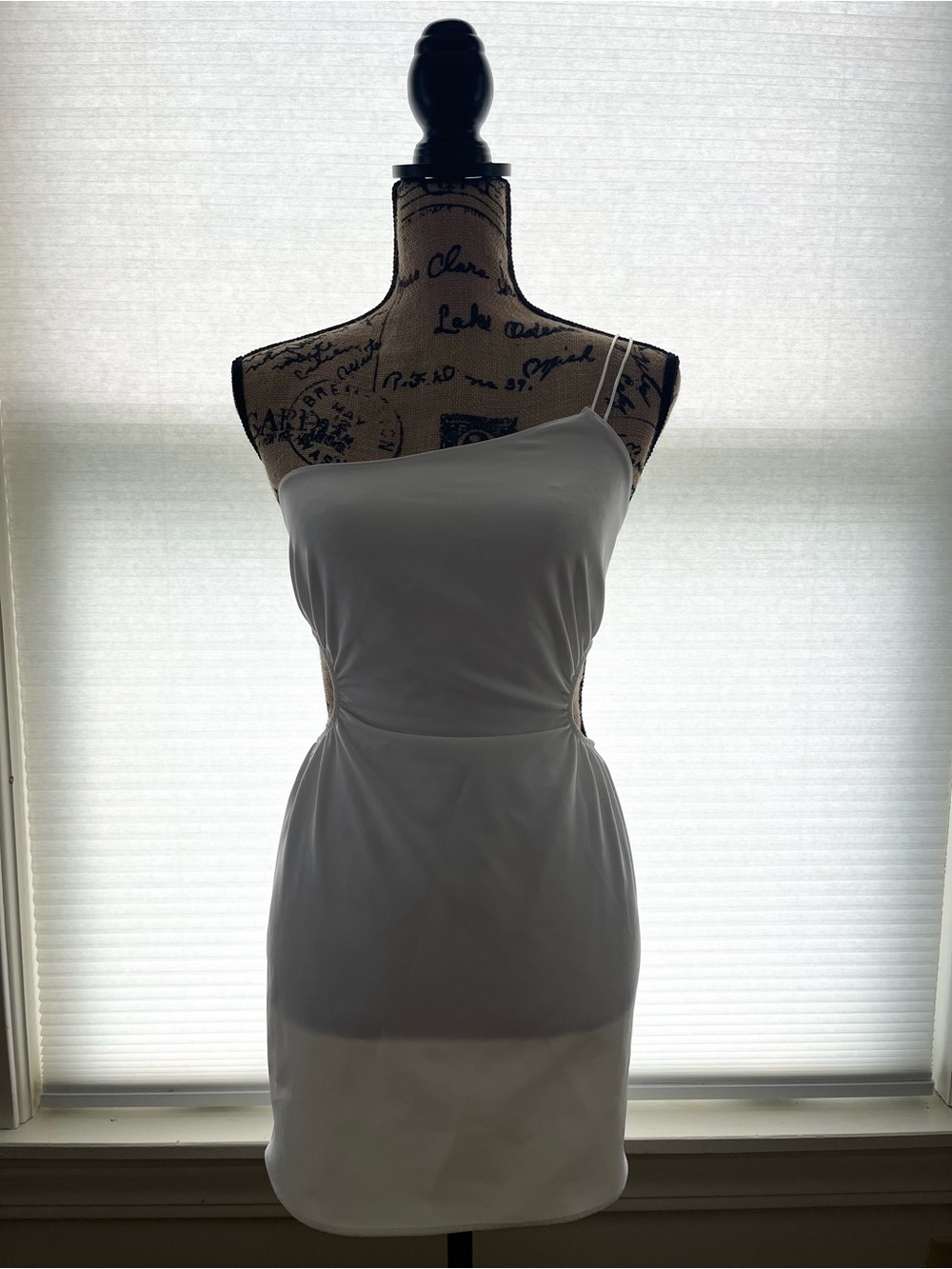 Zara One-Shoulder White Mini Dress with Side Cutouts
